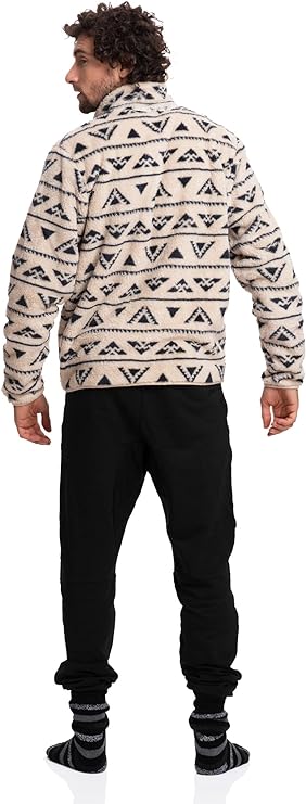 Sophisticated Warmth: Men's Sherpa Jacket in Beige Print - Winter Elegance Redefined