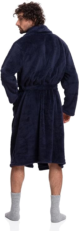 Elegant Navy Comfort: Men's Full-Length Sherpa Robe - A Symphony of Warmth and Luxury
