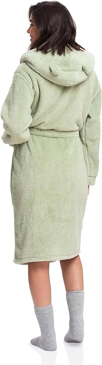 Sherpa Hooded Robe for Women - Fluffy, Plush, and Cozy in Elegant Green