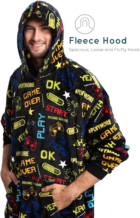 Ultimate Gamer's Fleece Hoodie Blanket - Comfort and Style for Gaming and Beyond for Men