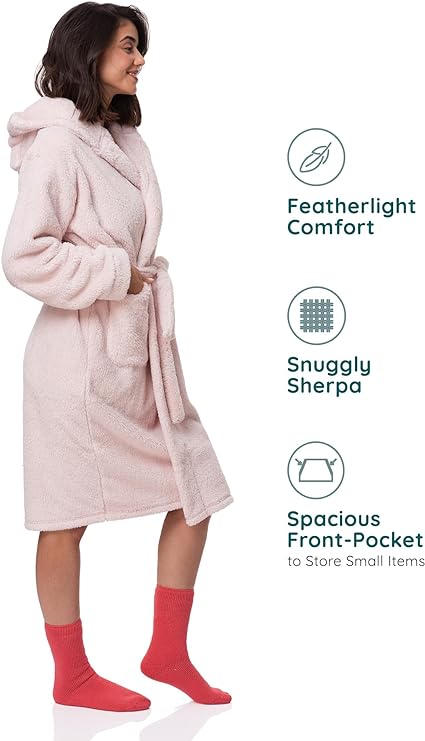 Women's Sherpa Hooded Robe in Pink - A Rosy Retreat of Comfort & Elegance