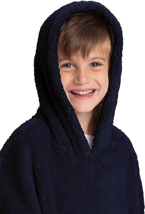 Navy Kids Sherpa Hoodie Blanket - Ultimate Coziness for Play, Sleep, and Adventure