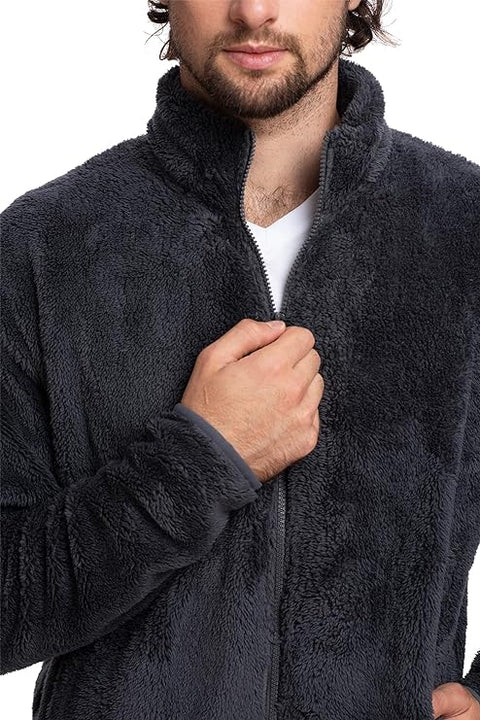Chic Winter Essential: Men's Sherpa Jacket in Gray - Refined Warmth for the Modern Man