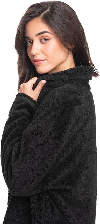 Women's Open Sherpa Jacket - Ultimate Cozy Chic for Winter & Fall, Black