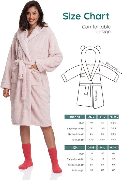 Women's Sherpa Hooded Robe in Pink - A Rosy Retreat of Comfort & Elegance