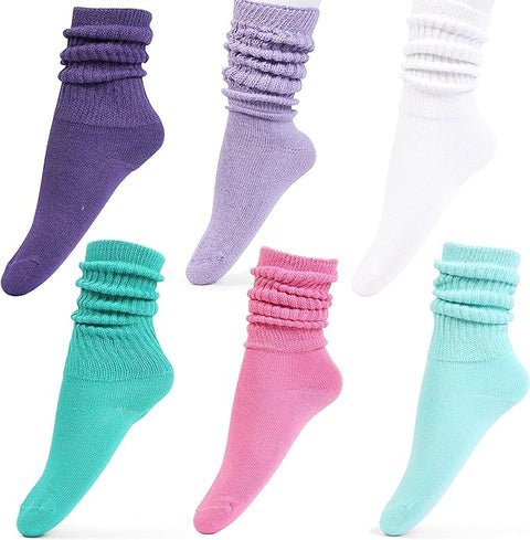 Girls' Knee High Slouch Socks - 6 Pack in Black & White for Stylish Comfort