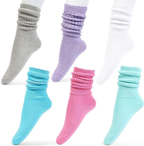 Girls' Knee High Slouch Socks - 6 Pack in Black & White for Stylish Comfort