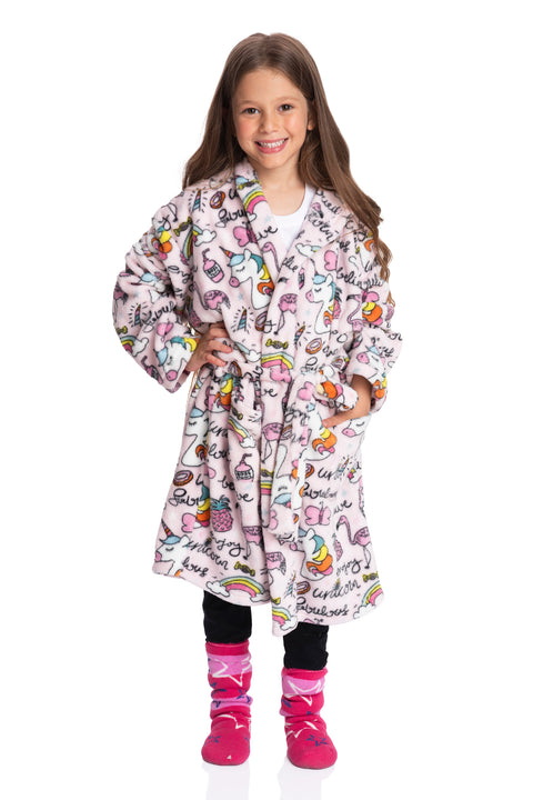 Enchanted Embrace: Pink Unicorn Fleece Robe - Magical Warmth for Dreamy Adventures