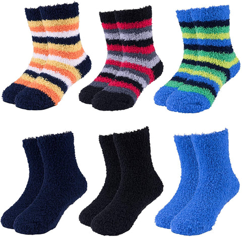 Hot Feet Solid Patterned Cozy Crew 6 pk Socks for Toddler Boys and Girls (Sizes 4 – 5.5)