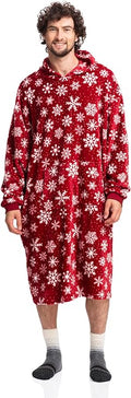 Adults' Red Sherpa Wearable Blanket Hoodie with Snowflake Design