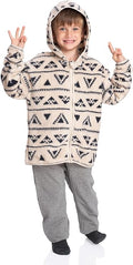Desert Mirage: Boys Beige Print Sherpa Jacket - Stylish Zip-Up Comfort for Young Adventurers
