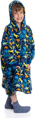DinoSnug Kids' Fleece Hoodie Blanket - Jurassic Warmth for Your Little Explorer - 4-7Y