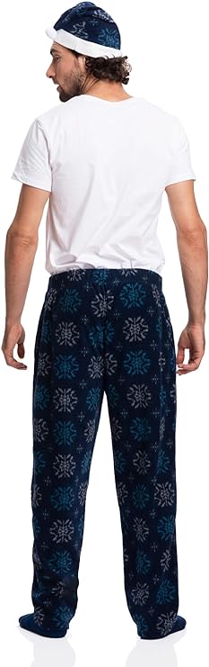Family Christmas Pajama Pants with Santa Hat - Cozy Holiday Cheer in Plaid - Men Blue