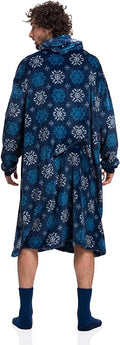 Adults' Blue Sherpa Wearable Blanket Hoodie with Snowflake Design
