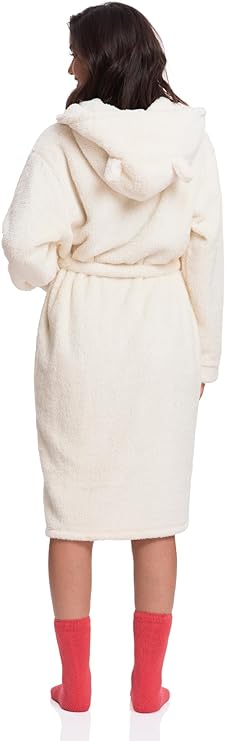 Women's Sherpa Hooded Robe in Off White - Experience Ultimate Plush Comfort Every Time