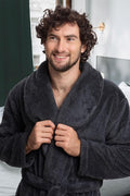 Luxurious Comfort: Men's Full-Length Sherpa Robe in Gray - Ultimate Relaxation Meets Winter Warmth