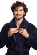 Elegant Navy Comfort: Men's Full-Length Sherpa Robe - A Symphony of Warmth and Luxury