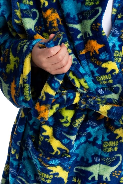 Jurassic Comfort: Fleece Dinosaur Kids Robe - Cozy Hooded Embrace for ...