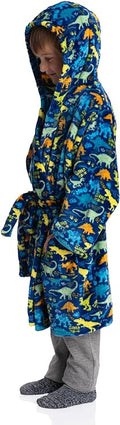 Jurassic Comfort: Fleece Dinosaur Kids Robe - Cozy Hooded Embrace for Young Paleontologists