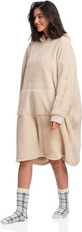 Warm Embrace Off-White Sherpa Hoodie Wearable Blanket - The Ultimate Women's Winter Loungewear