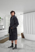Luxurious Comfort: Men's Full-Length Sherpa Robe in Gray - Ultimate Relaxation Meets Winter Warmth