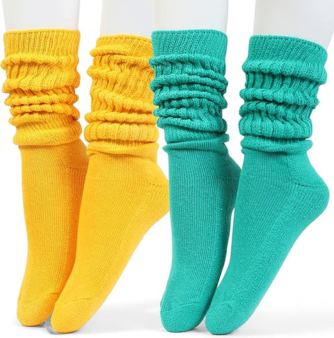 Women's Retro Slouchy Socks - 2 Pair Set for Iconic 80s & 90s Fashion - Size - 4-10