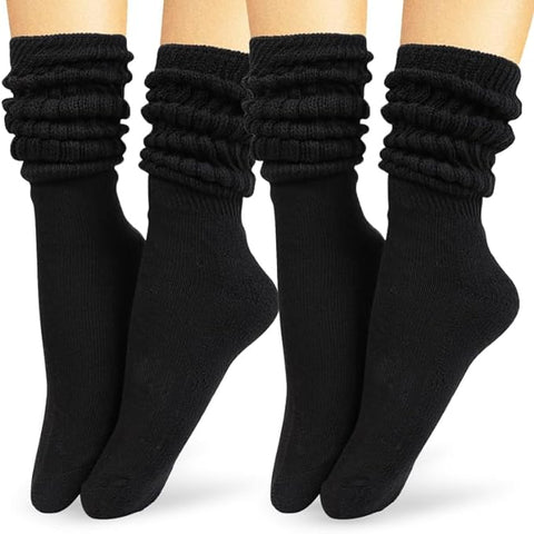 Women's Retro Slouchy Socks - 2 Pair Set for Iconic 80s & 90s Fashion - Size - 4-10