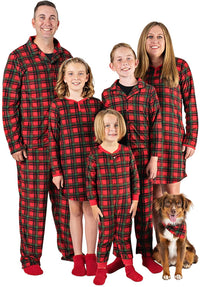 Matching Set Family Christmas Holiday Pajamas + Slipper Socks - Red Plaid