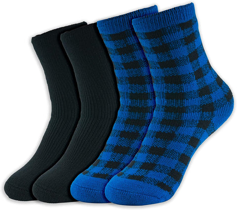 Hot Feet Boy's 2 Pairs Heavy Thermal Socks - Thick Insulated Crew for Cold Weather; Size: 6-13.5 (Age: 5-11)