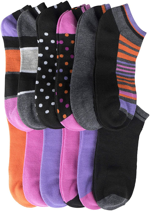 Low Cut No-Show Ankle Socks, Value Pack of 12 Pairs, Shoe Size 4 – 10